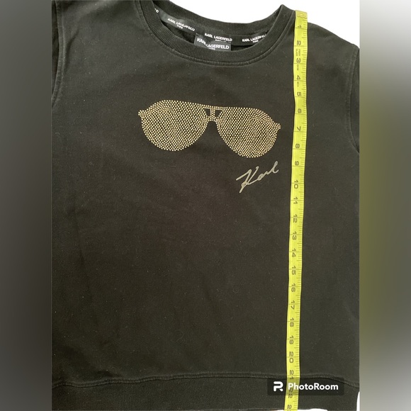 Karl Lagerfeld, Gold Tone Sunglasses on Black long sleeve Top, Size PSmall - Picture 6 of 9